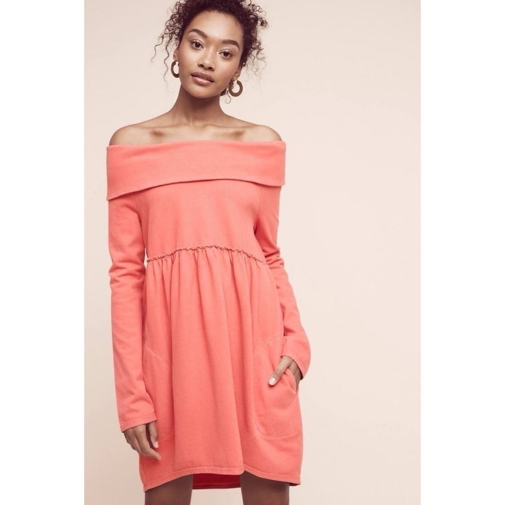 NWT Anthropologie Saturday Sunday Coral Off Shoulder Mini Dress